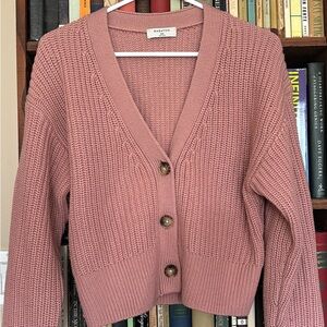 Babaton Dusty Rose Knit Button-Front Cardigan Sweater